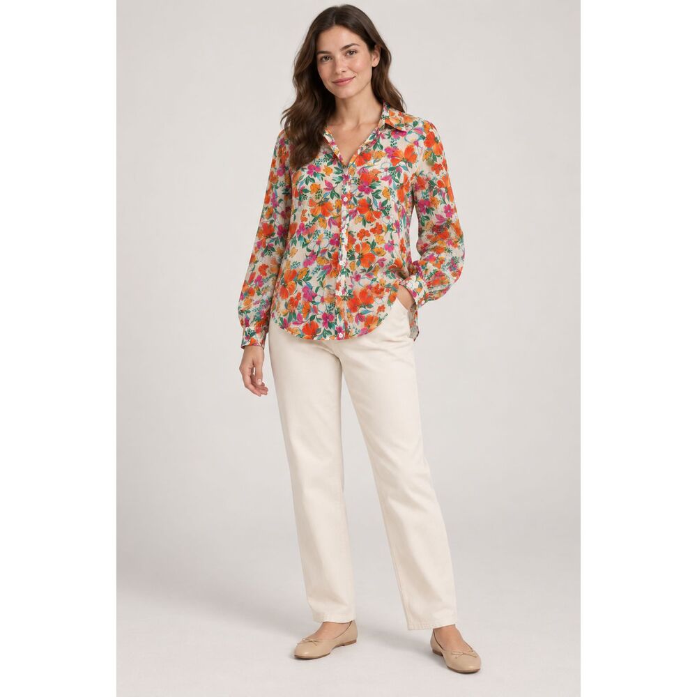 Hausen Multicolor Floral Button Front Blouse Long Sleeve Small